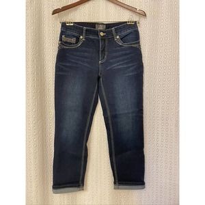 Chico's- Women's Stretch So Lifting Crop Dark Wash Rhinestone Denim Jeans-00 (2)